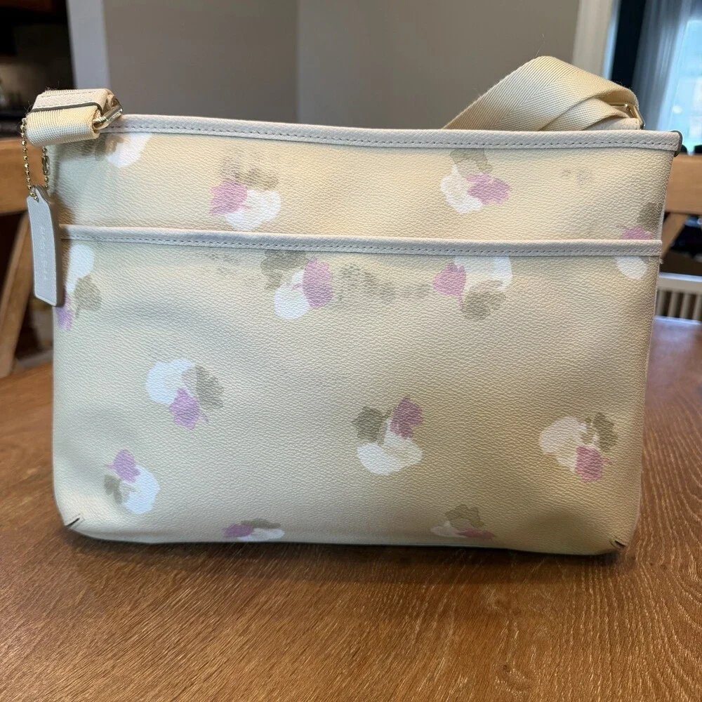 Coach 37588 Taylor Beachwood Floral Leather Crossbody Bag Beige Medium